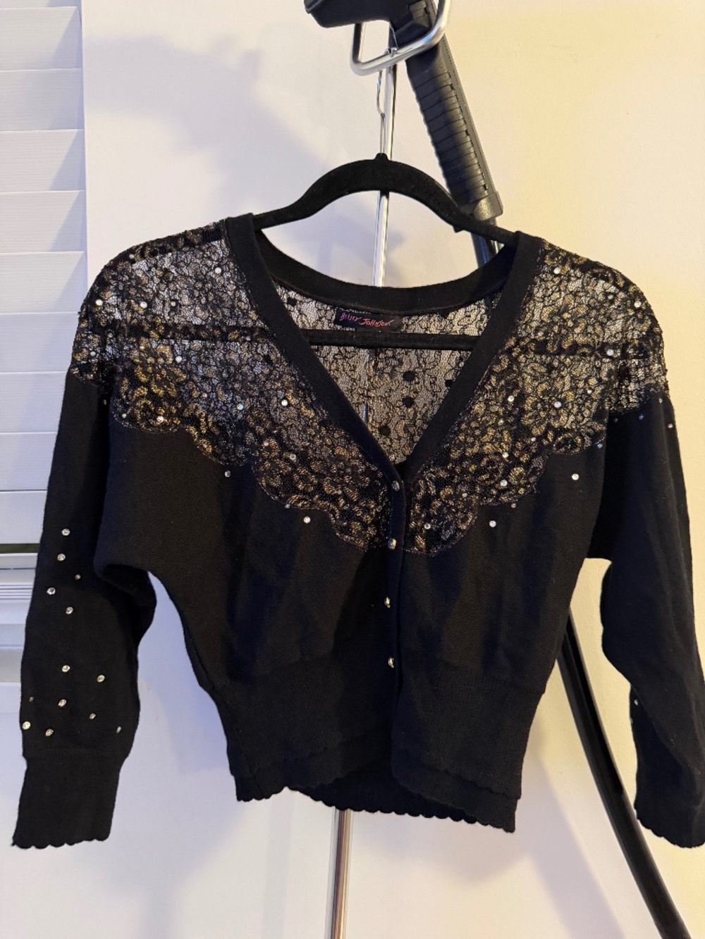 Cardigan with lace and rhinestone detailing